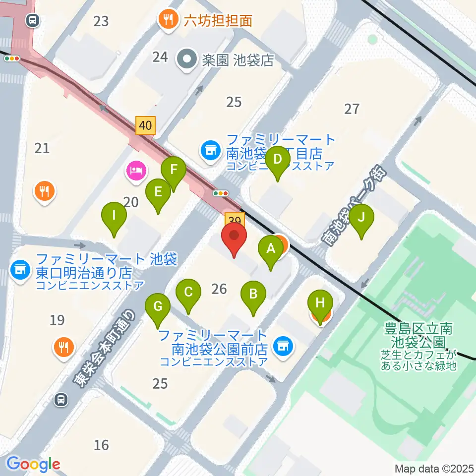 クロサワ楽器池袋店 アコースティック館周辺のカフェ一覧地図