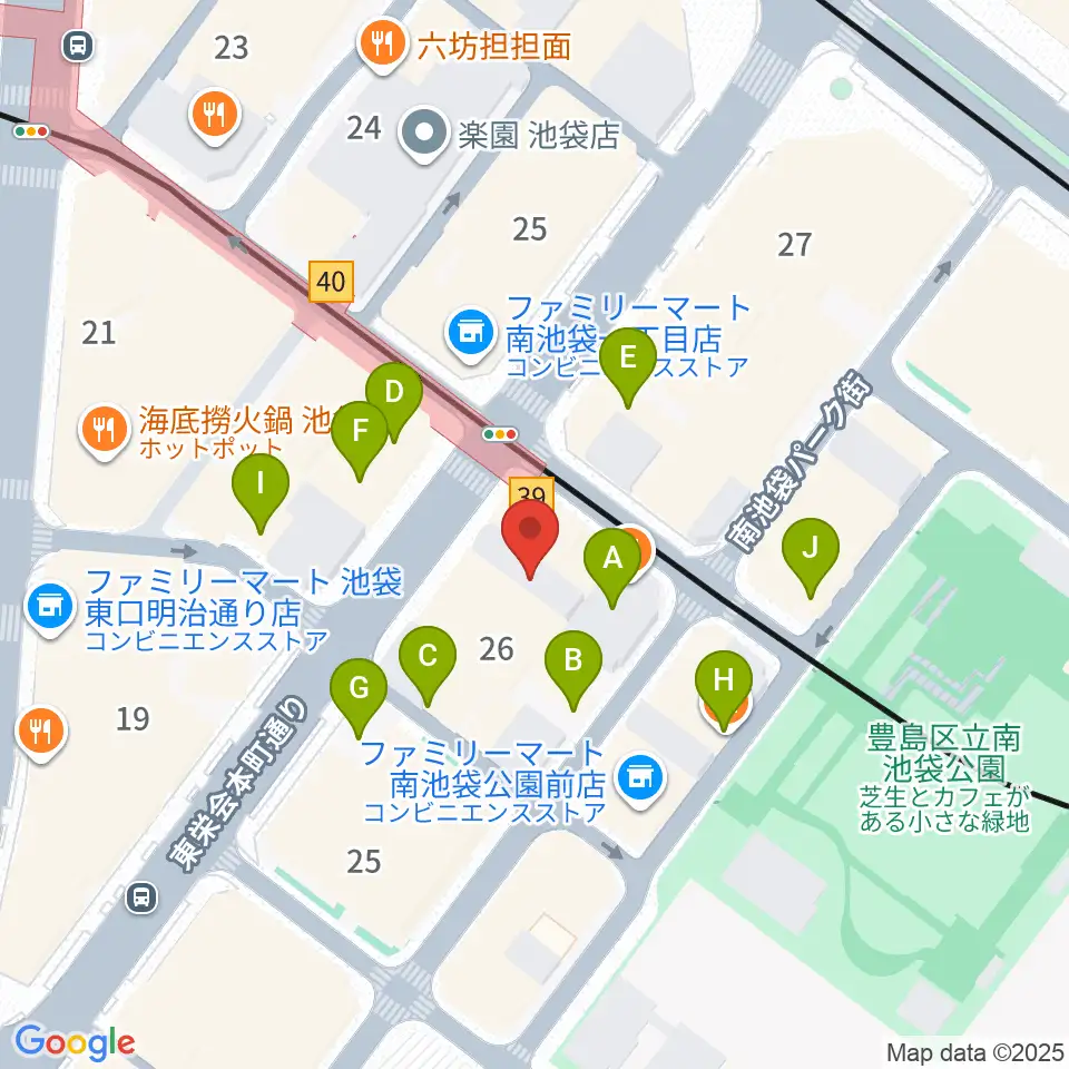 クロサワ楽器池袋店 アコースティック館周辺のカフェ一覧地図