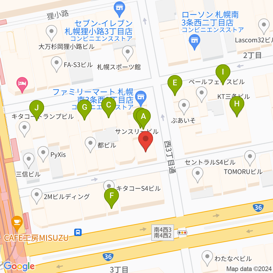 札幌ジェリコ周辺のカフェ一覧地図