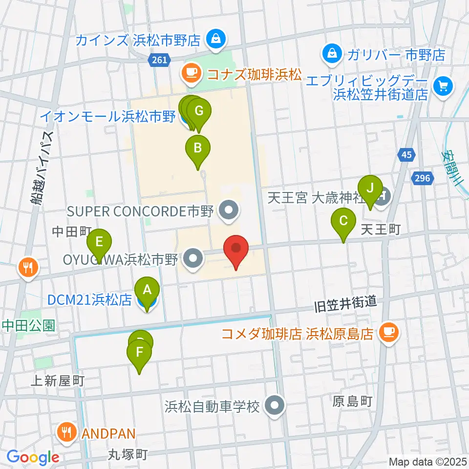 音楽天国 浜松市野店周辺のカフェ一覧地図