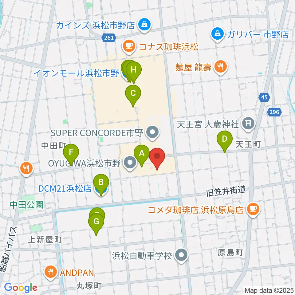 音楽天国 浜松市野店周辺のカフェ一覧地図