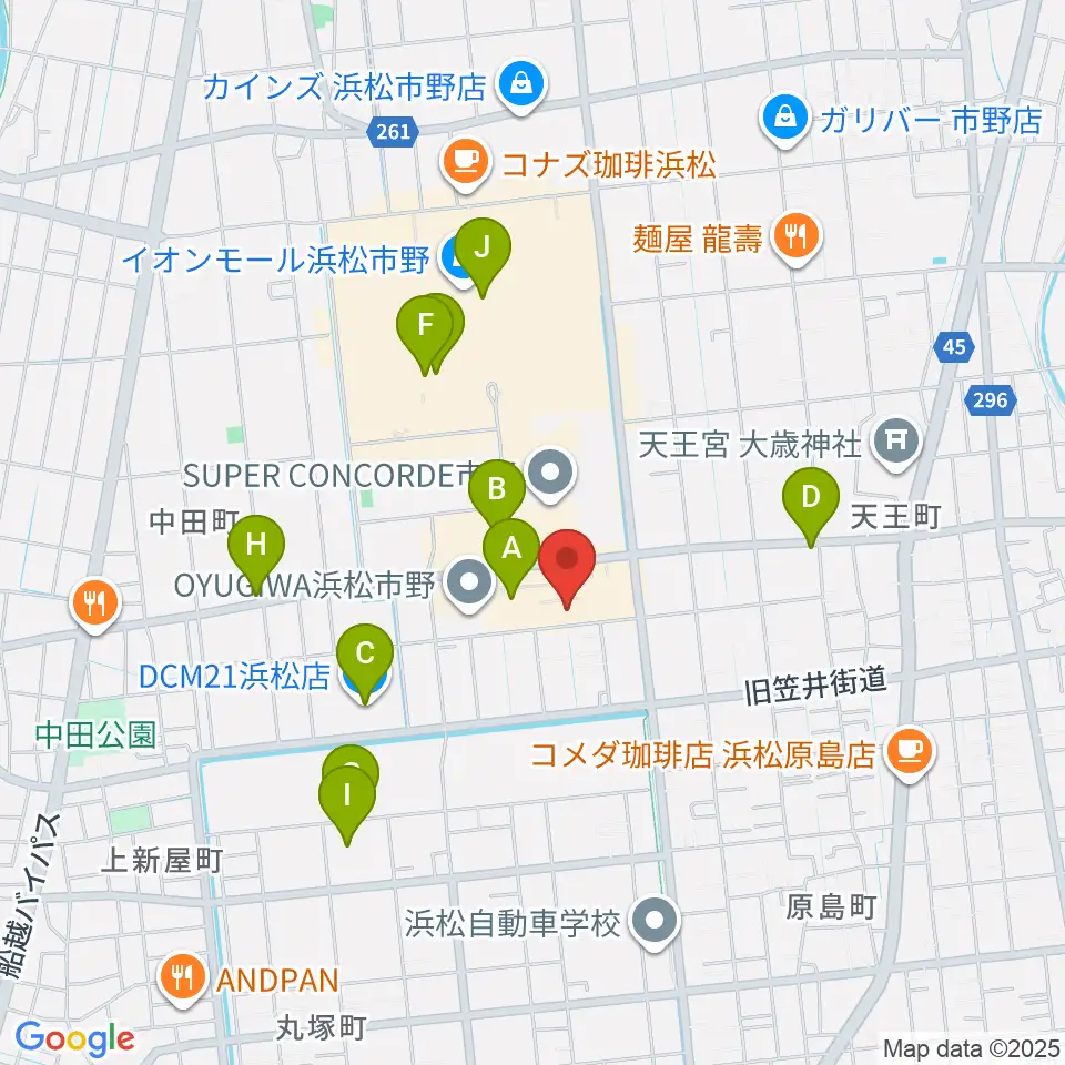 音楽天国 浜松市野店周辺のカフェ一覧地図