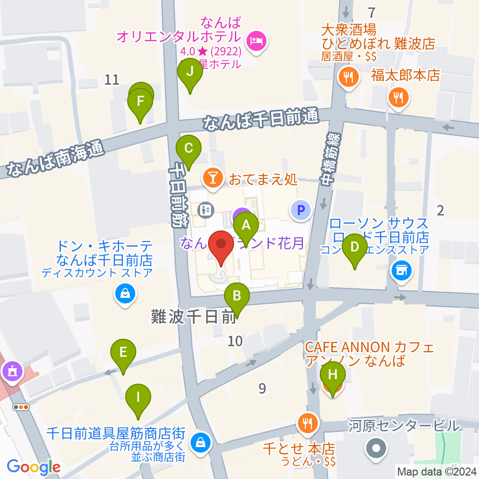 なんばYES THEATER周辺のカフェ一覧地図