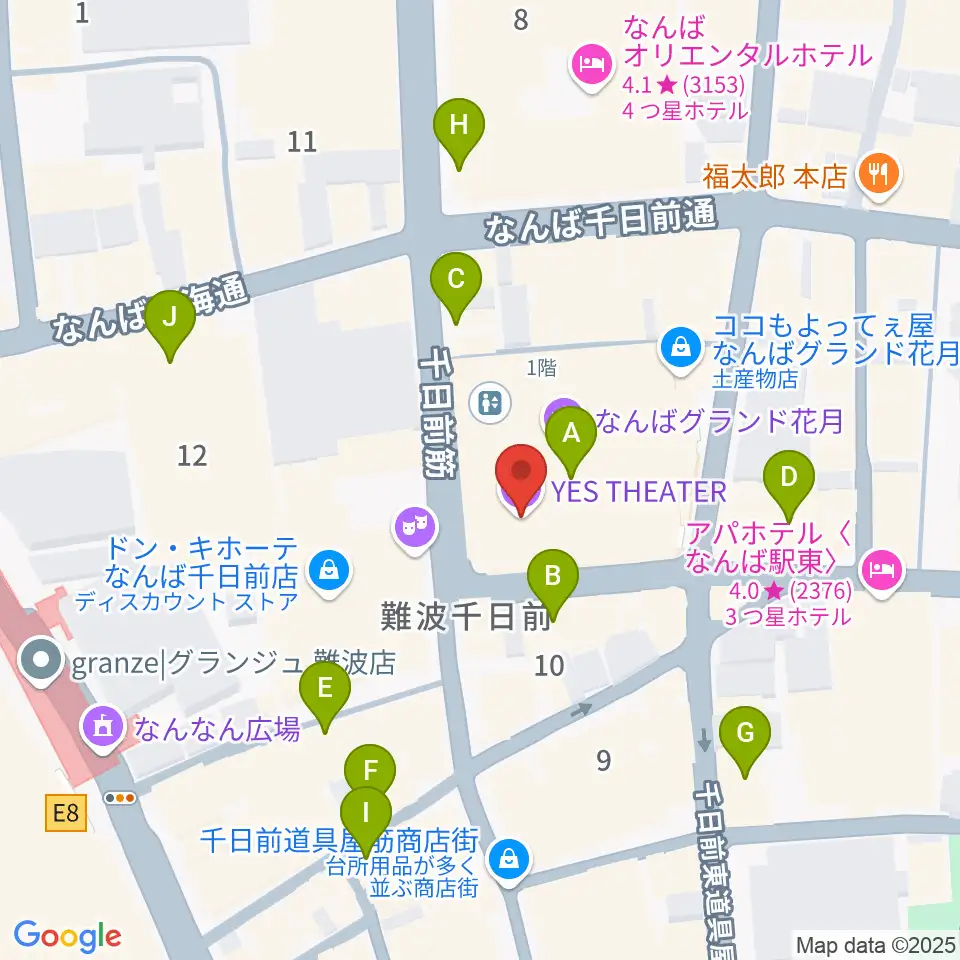 なんばYES THEATER周辺のカフェ一覧地図