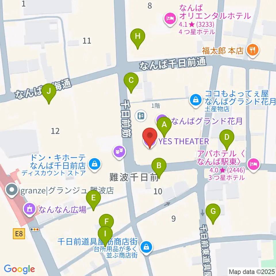 なんばYES THEATER周辺のカフェ一覧地図