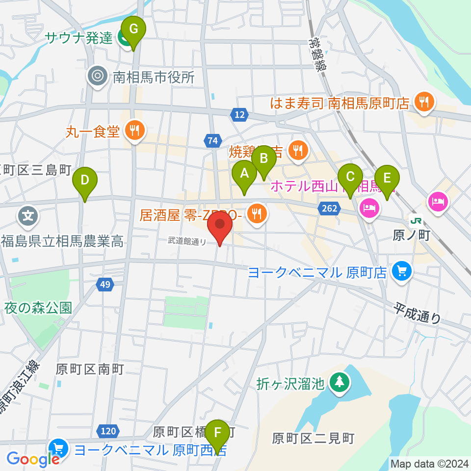 オアシス楽器店 原町店周辺のカフェ一覧地図