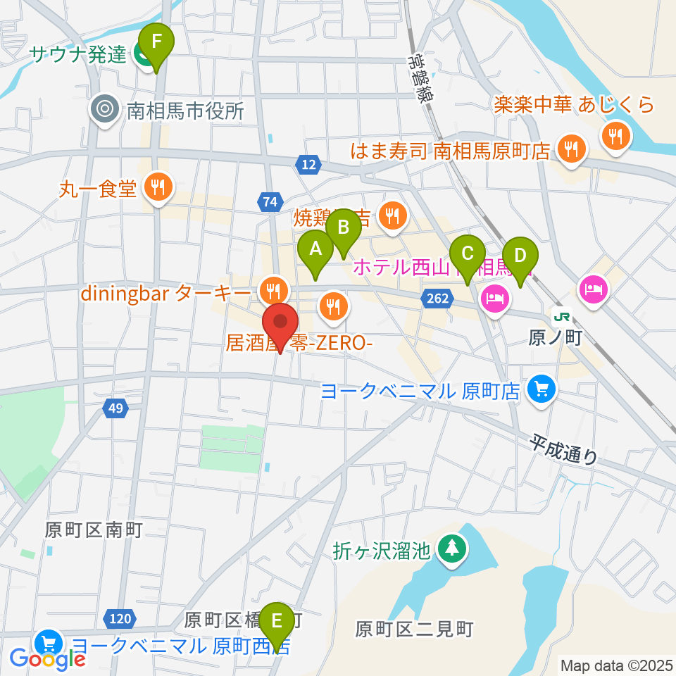 オアシス楽器店 原町店周辺のカフェ一覧地図