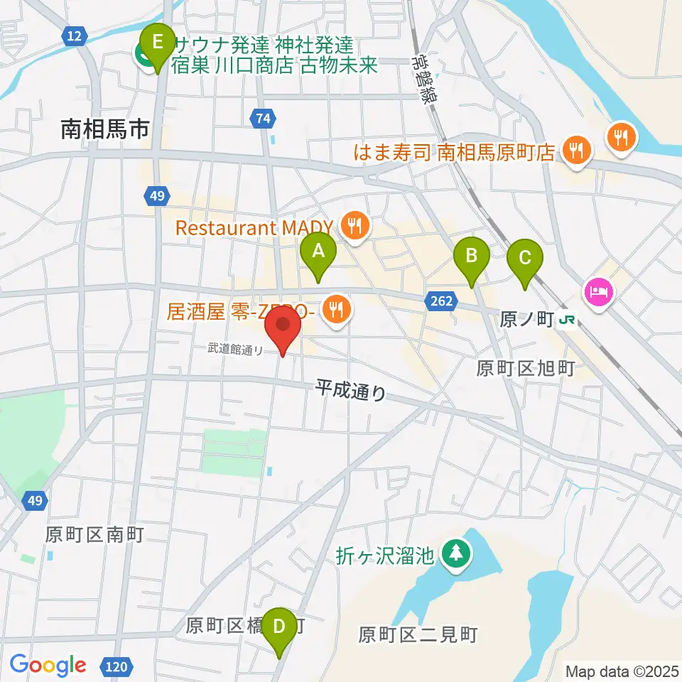 オアシス楽器店 原町店周辺のカフェ一覧地図