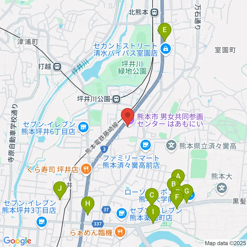 熊本市男女共同参画センターはあもにい周辺のカフェ一覧地図