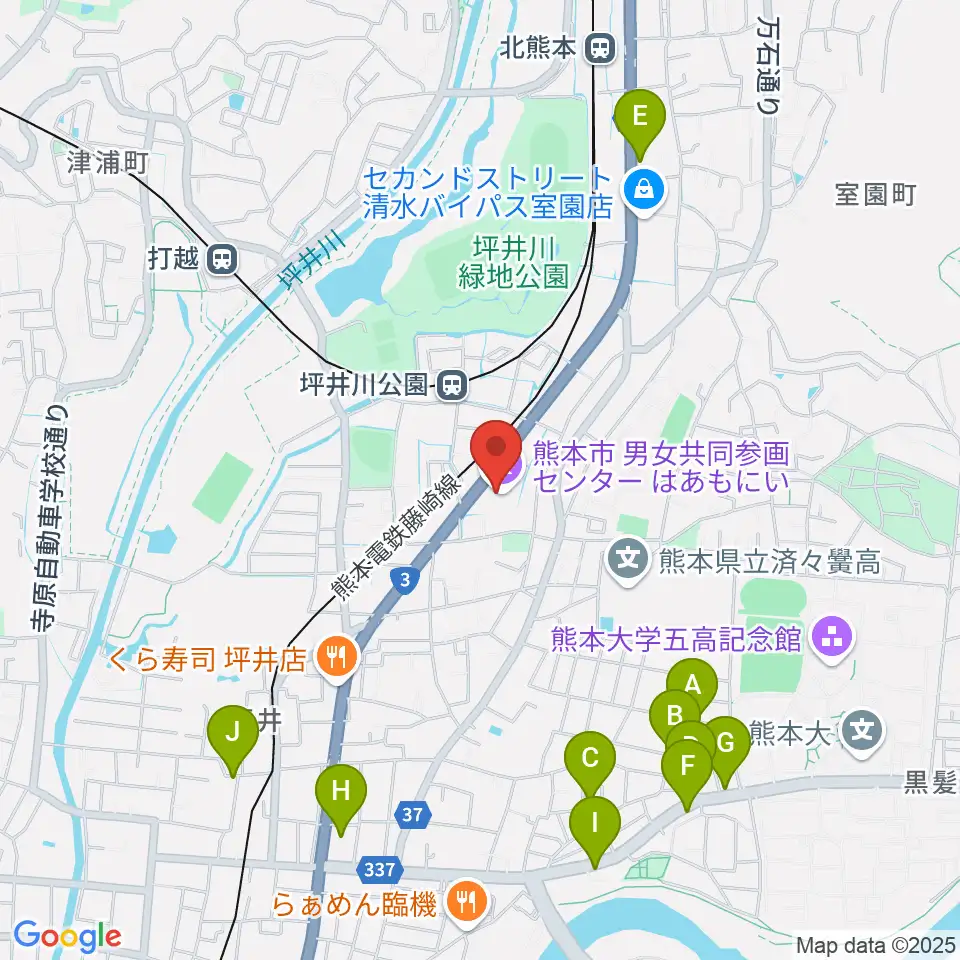 熊本市男女共同参画センターはあもにい周辺のカフェ一覧地図
