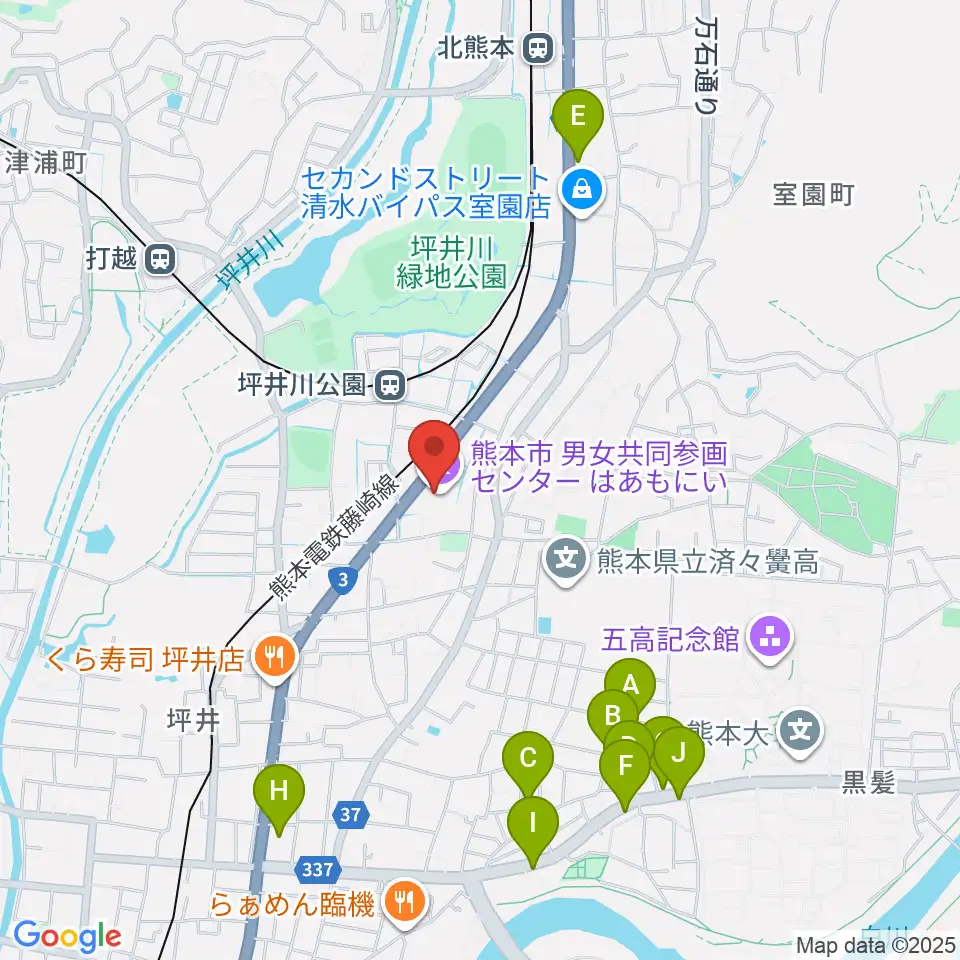 熊本市男女共同参画センターはあもにい周辺のカフェ一覧地図