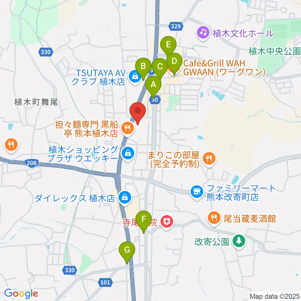 ピアノタウン熊本周辺のカフェ一覧地図
