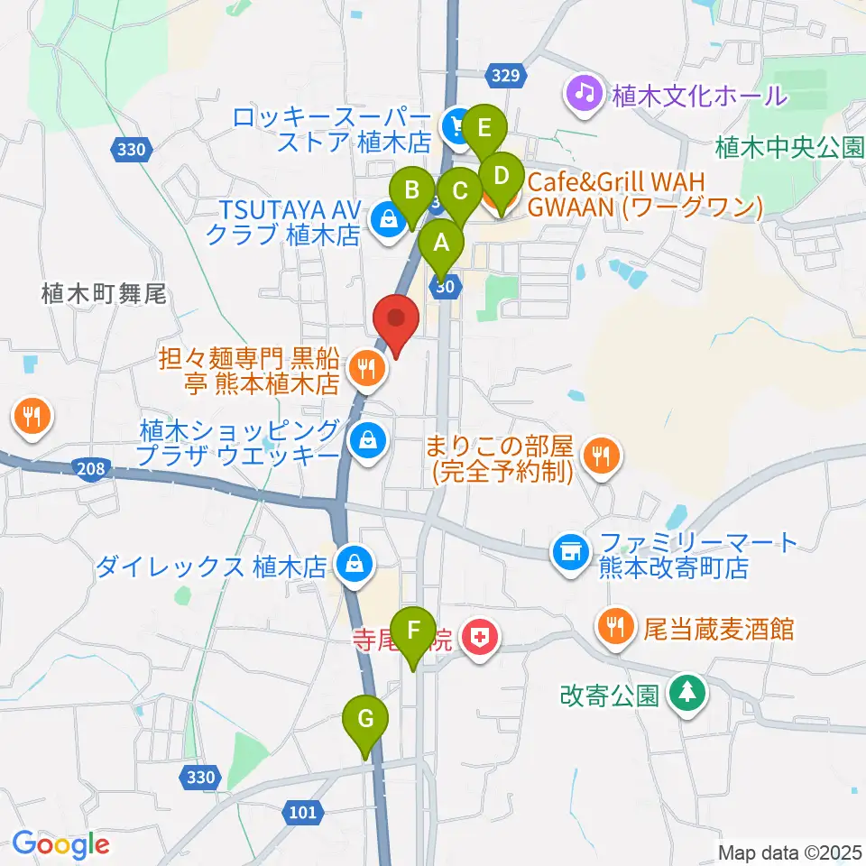 ピアノタウン熊本周辺のカフェ一覧地図