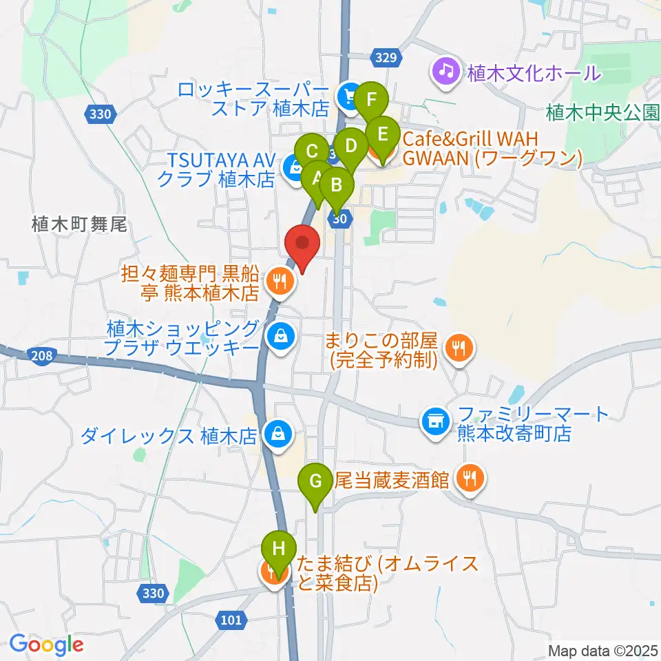 ピアノタウン熊本周辺のカフェ一覧地図