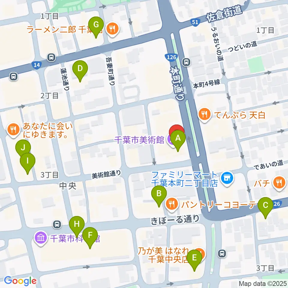 千葉市美術館周辺のカフェ一覧地図