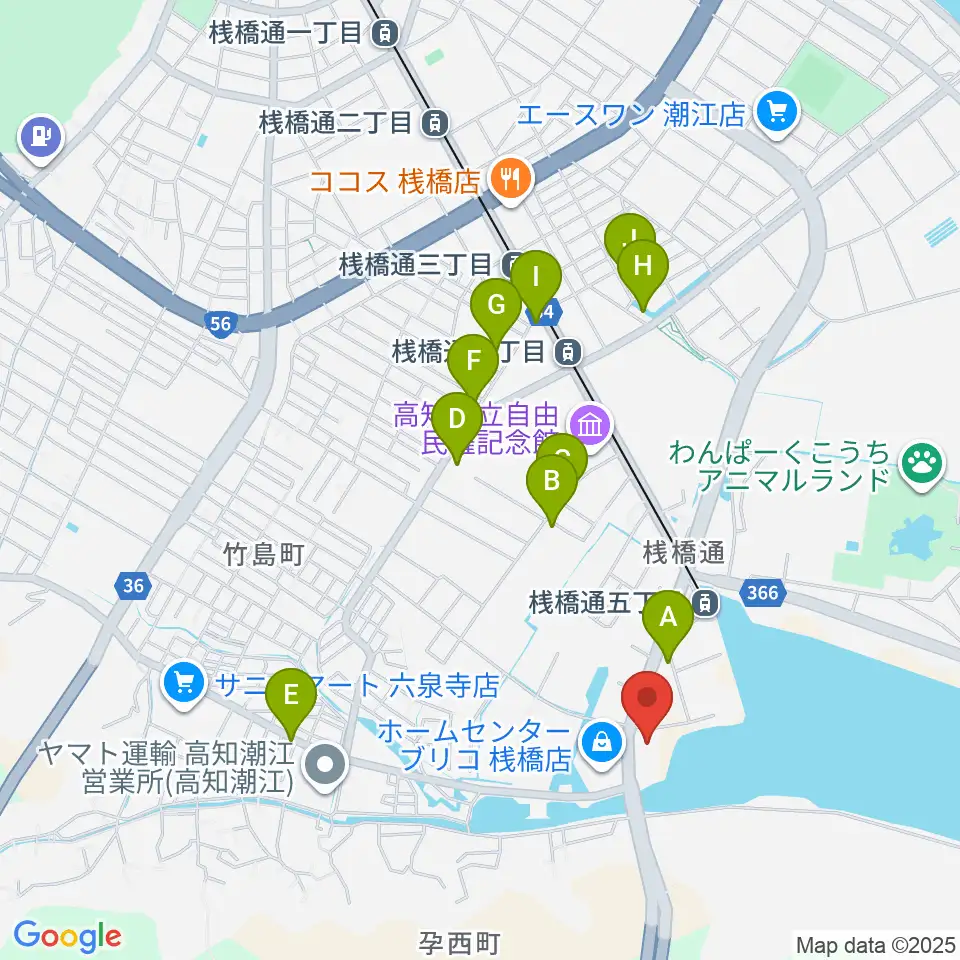 高知BAY5 SQUARE周辺のカフェ一覧地図