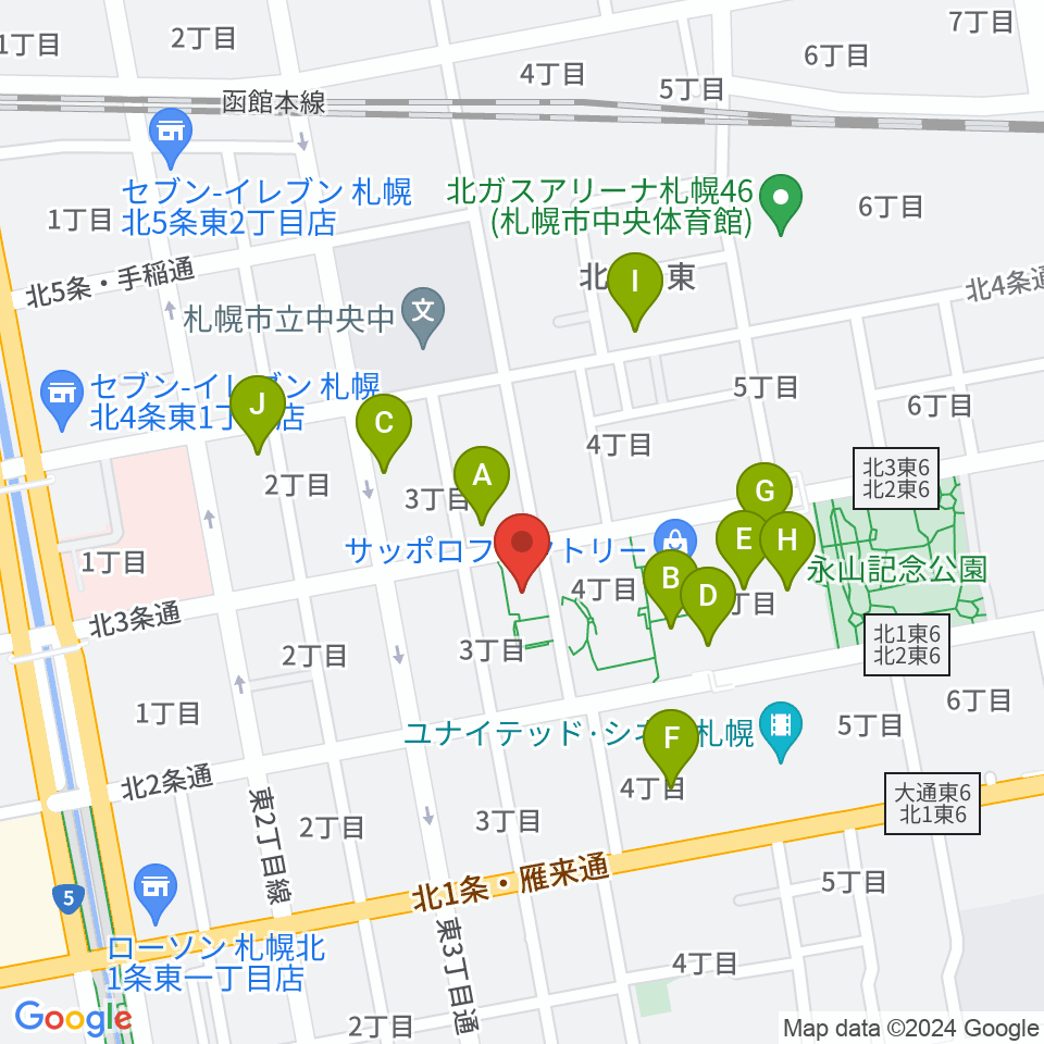 サッポロファクトリー周辺のカフェ一覧地図