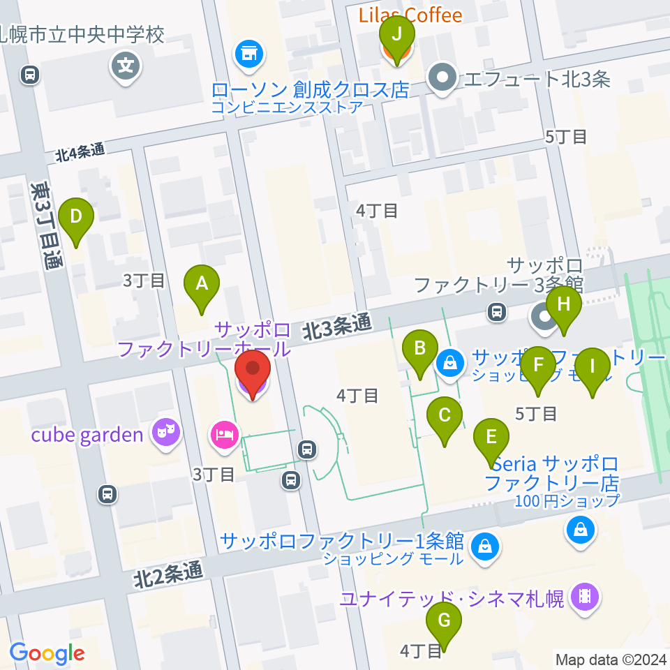 サッポロファクトリー周辺のカフェ一覧地図