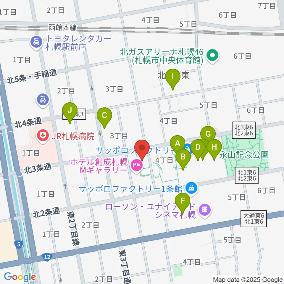 サッポロファクトリー周辺のカフェ一覧地図