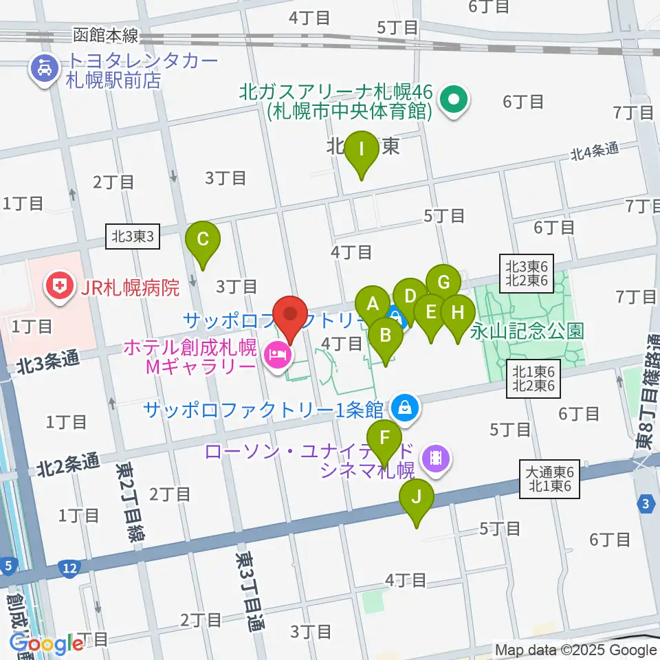 サッポロファクトリー周辺のカフェ一覧地図