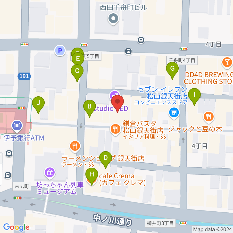 松山WstudioRED周辺のカフェ一覧地図