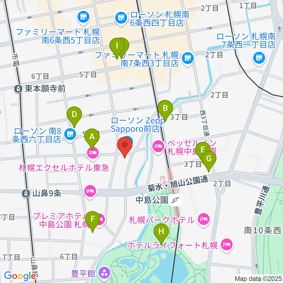 Zepp札幌周辺のカフェ一覧地図