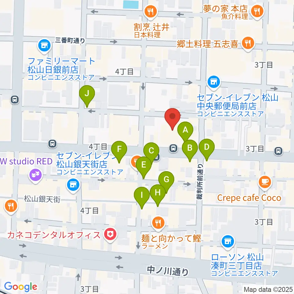 ヤマハミュージック 松山店周辺のカフェ一覧地図