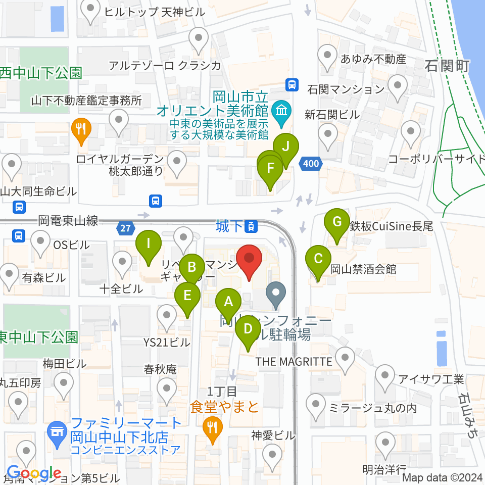 ヤマハミュージック 岡山店周辺のカフェ一覧地図