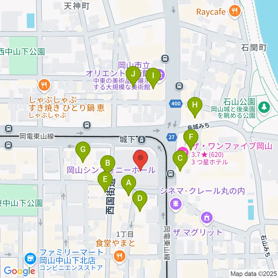 ヤマハミュージック 岡山店周辺のカフェ一覧地図