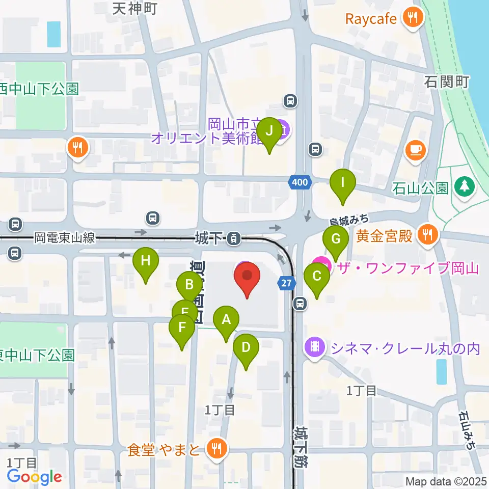 ヤマハミュージック 岡山店周辺のカフェ一覧地図
