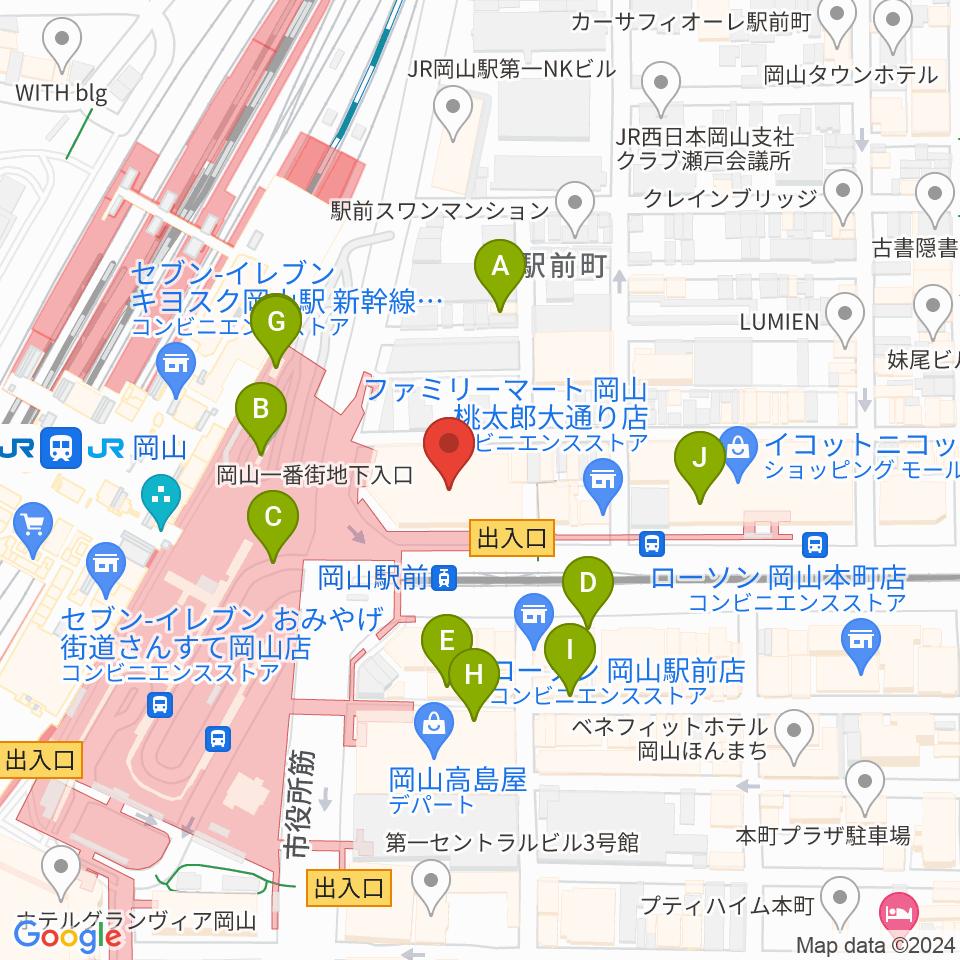 ミュージックアベニュー岡山周辺のカフェ一覧地図