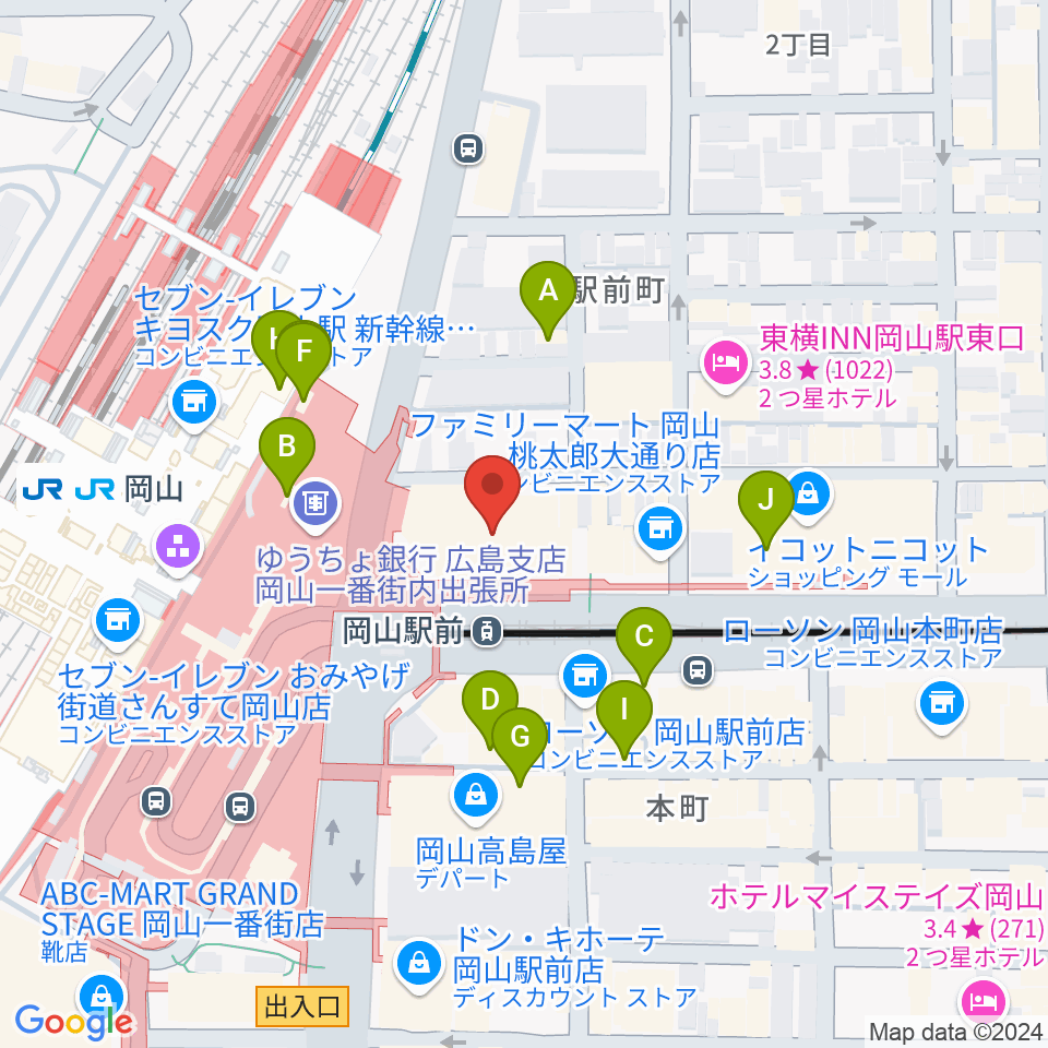 ミュージックアベニュー岡山周辺のカフェ一覧地図