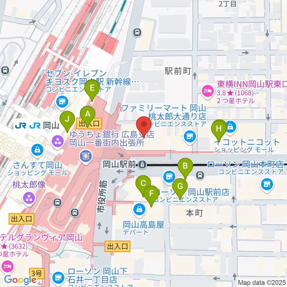 ミュージックアベニュー岡山周辺のカフェ一覧地図