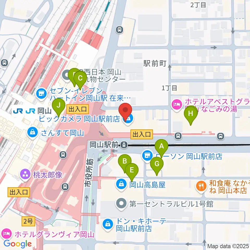 ミュージックアベニュー岡山周辺のカフェ一覧地図