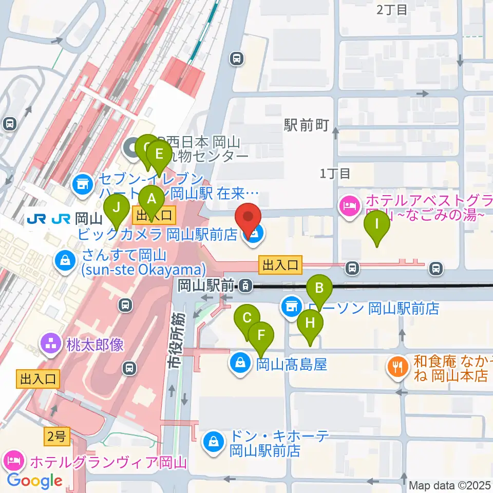 ミュージックアベニュー岡山周辺のカフェ一覧地図