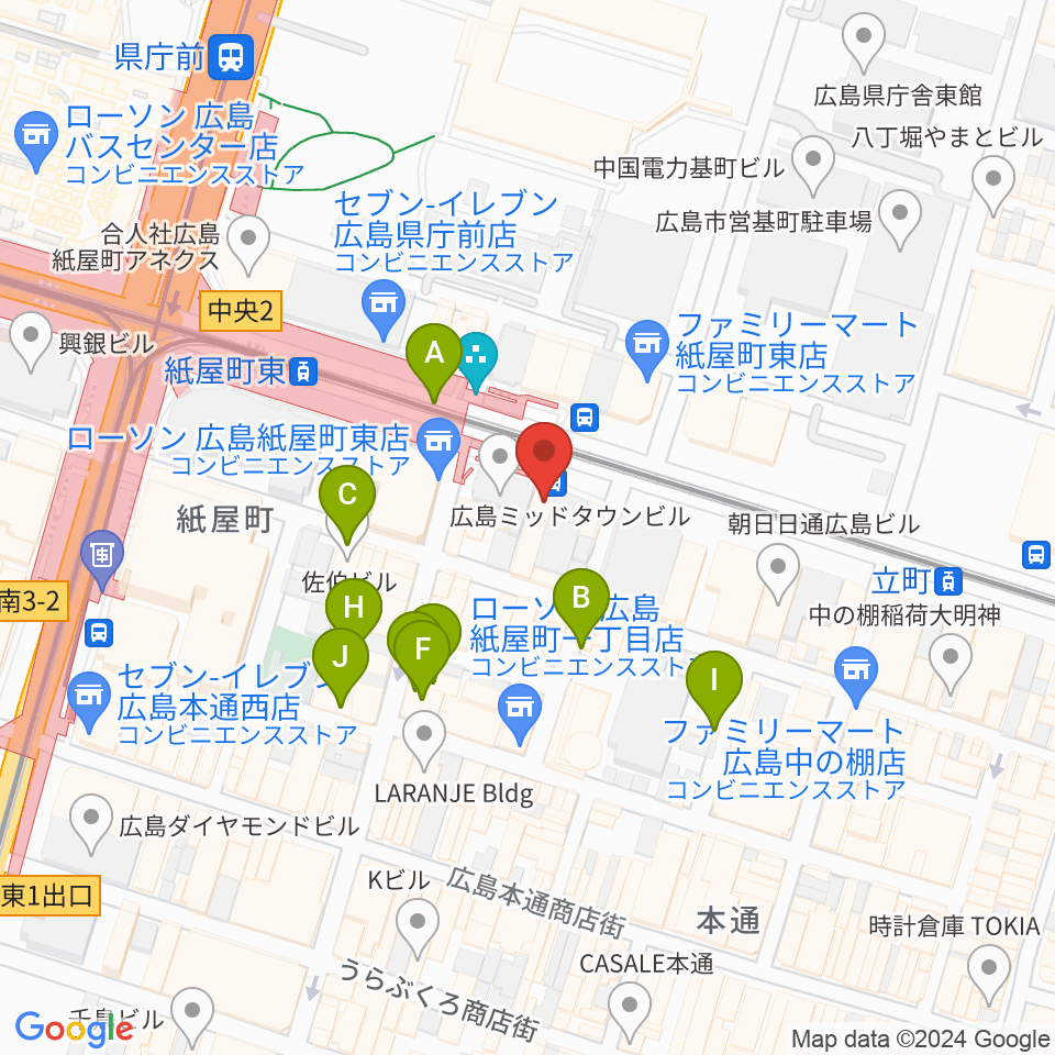 ヤマハミュージック 広島店周辺のカフェ一覧地図