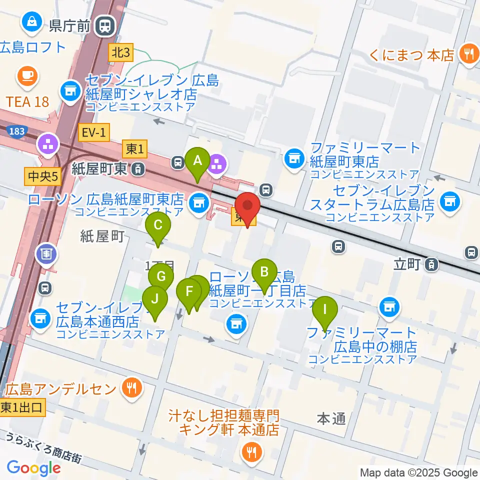 ヤマハミュージック 広島店周辺のカフェ一覧地図