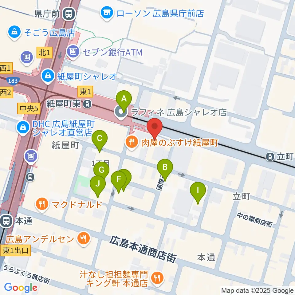 ヤマハミュージック 広島店周辺のカフェ一覧地図
