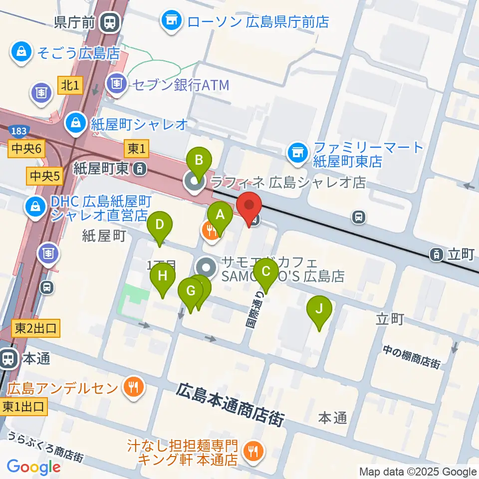 ヤマハミュージック 広島店周辺のカフェ一覧地図