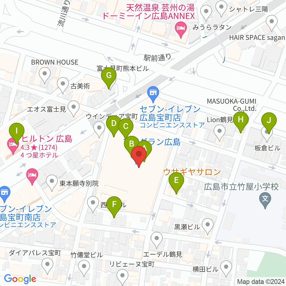 フジグラン広島センター ヤマハミュージック周辺のカフェ一覧地図