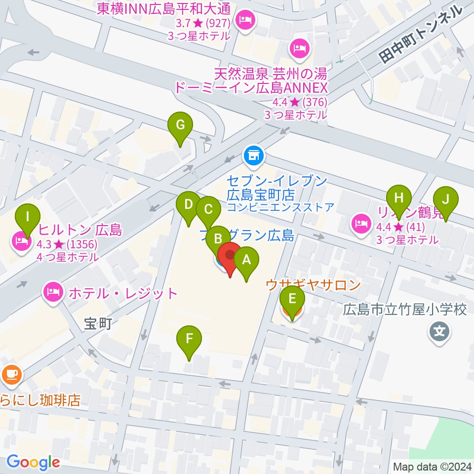 フジグラン広島センター ヤマハミュージック周辺のカフェ一覧地図