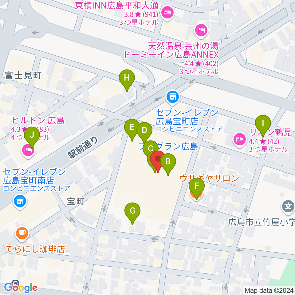 フジグラン広島センター ヤマハミュージック周辺のカフェ一覧地図