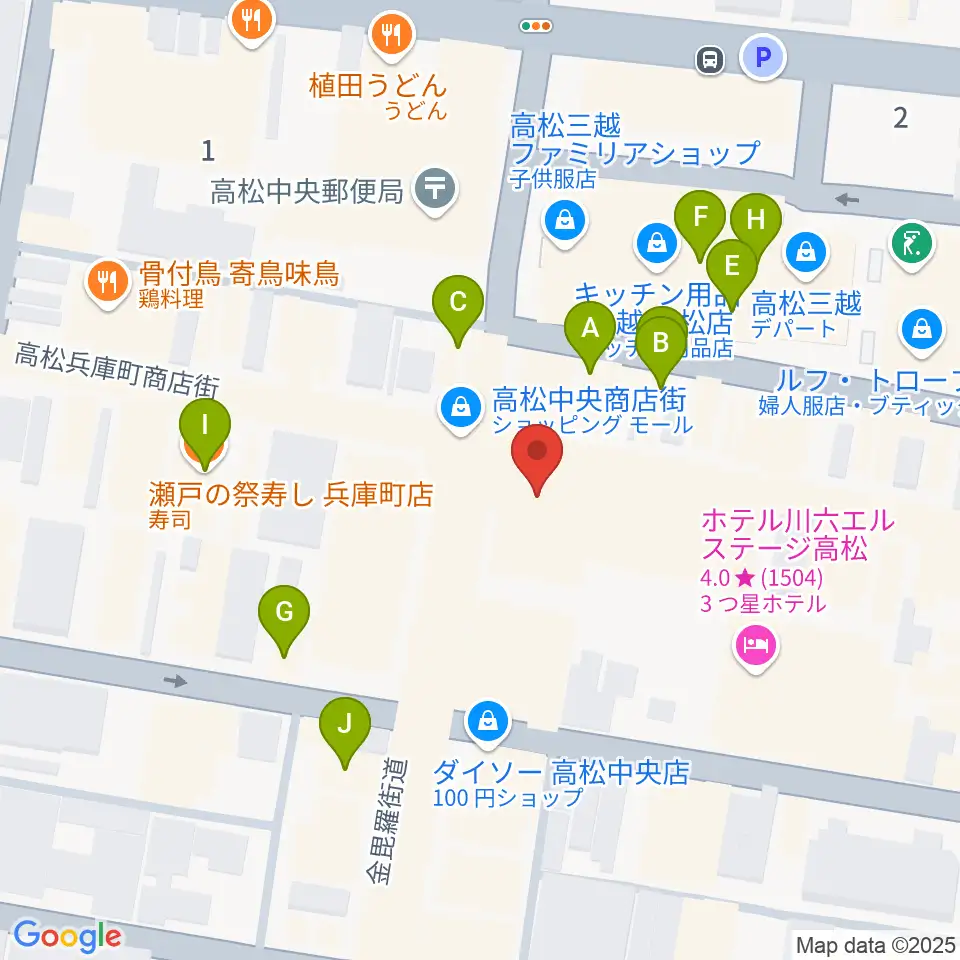 ヤマハミュージック 高松店周辺のカフェ一覧地図