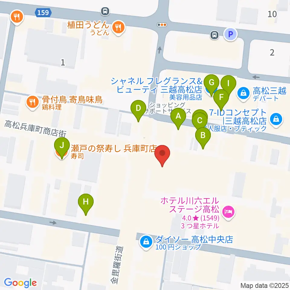 ヤマハミュージック 高松店周辺のカフェ一覧地図