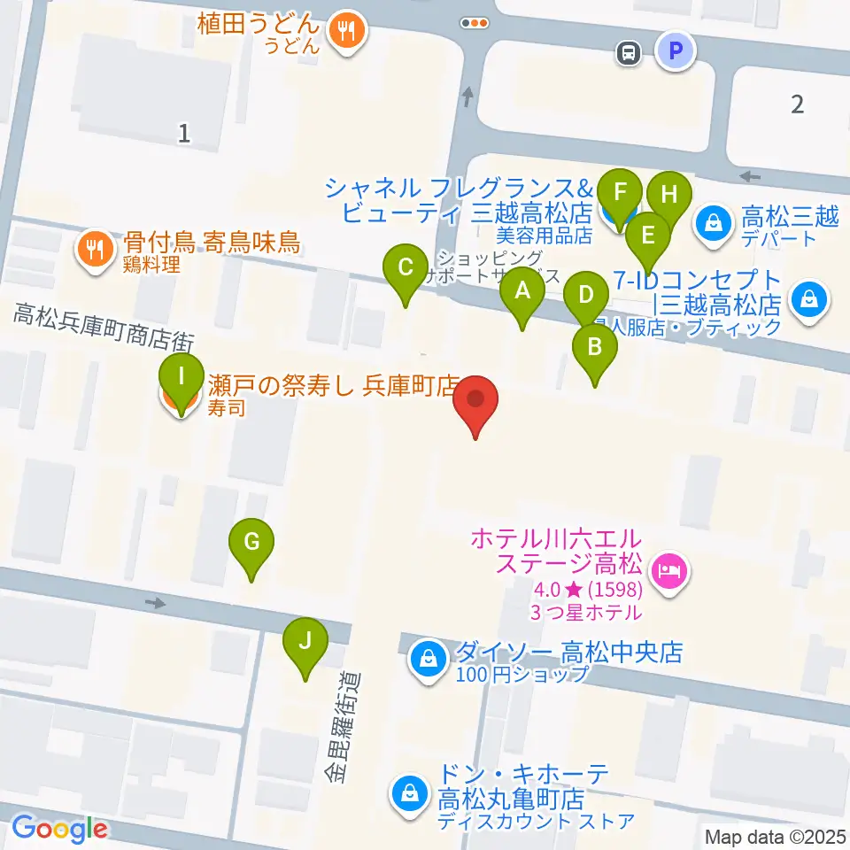 ヤマハミュージック 高松店周辺のカフェ一覧地図