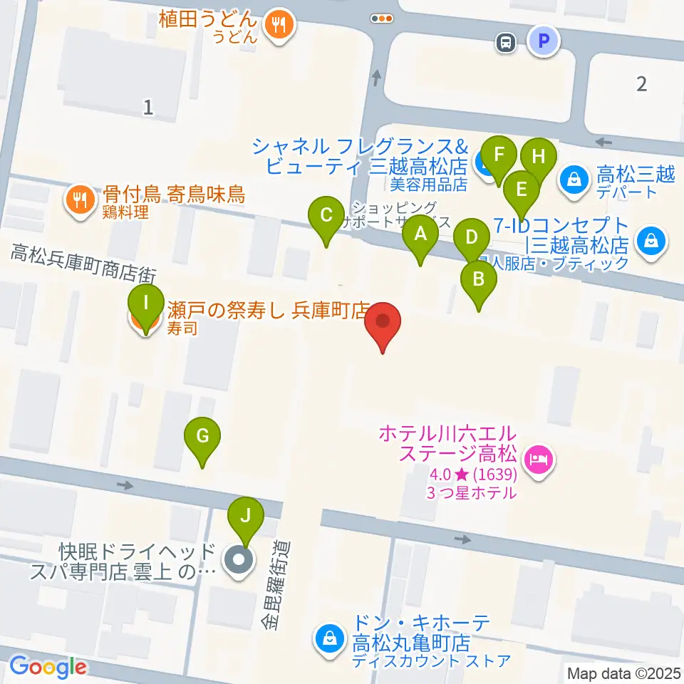 ヤマハミュージック 高松店周辺のカフェ一覧地図