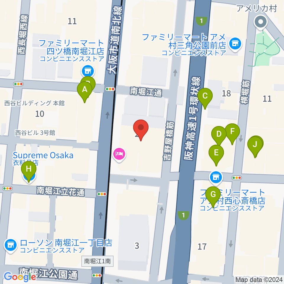 ヤマハミュージック 大阪なんば店周辺のカフェ一覧地図