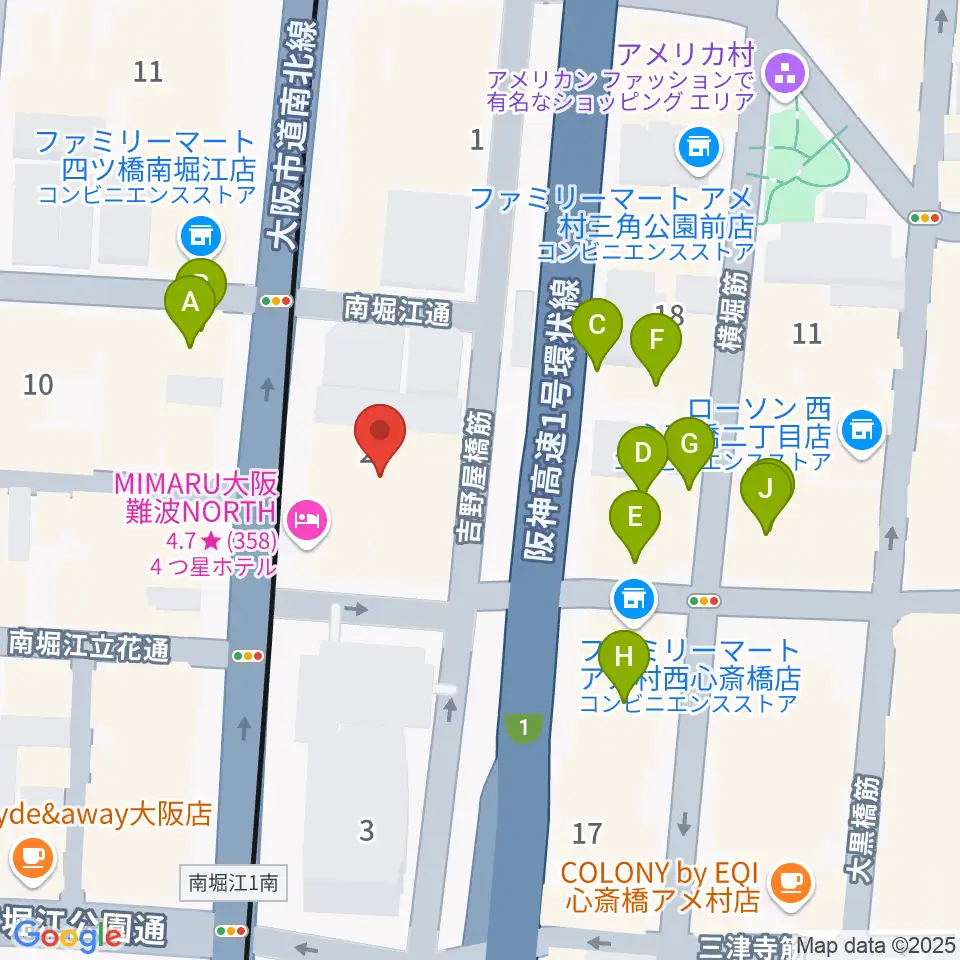 ヤマハミュージック 大阪なんば店周辺のカフェ一覧地図