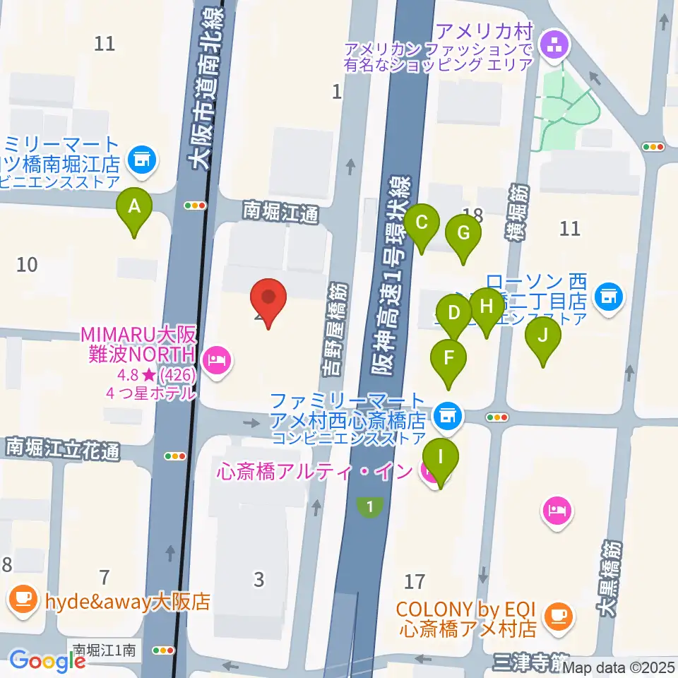 ヤマハミュージック 大阪なんば店周辺のカフェ一覧地図