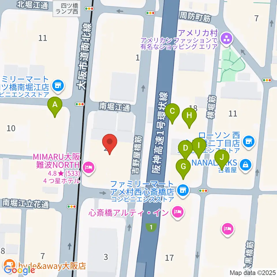 ヤマハミュージック 大阪なんば店周辺のカフェ一覧地図